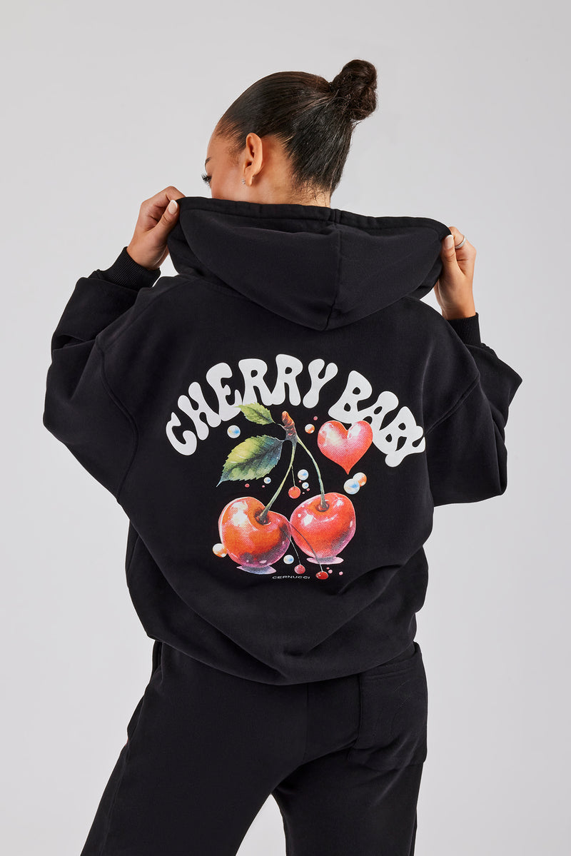 Cherry Baby Zip Through and Jogger Set- Black