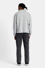 Long Sleeve Exposed Seam Collared Sweatshirt - Washed Grey