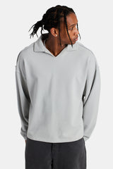 Long Sleeve Exposed Seam Collared Sweatshirt - Washed Grey