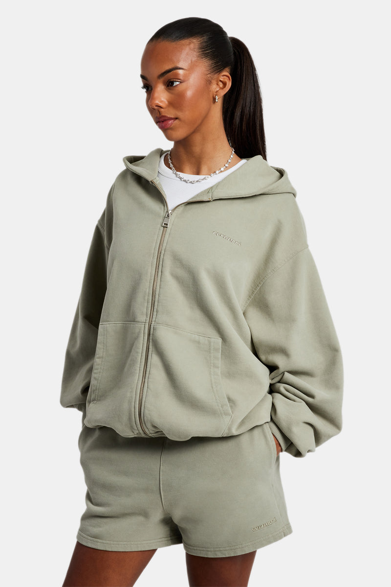 Cernucci Zip Through Hoodie & Short Set - Sage