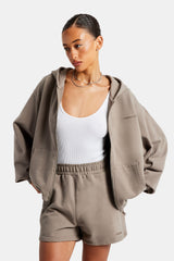 Cernucci Zip Through Hoodie & Short Set - Taupe