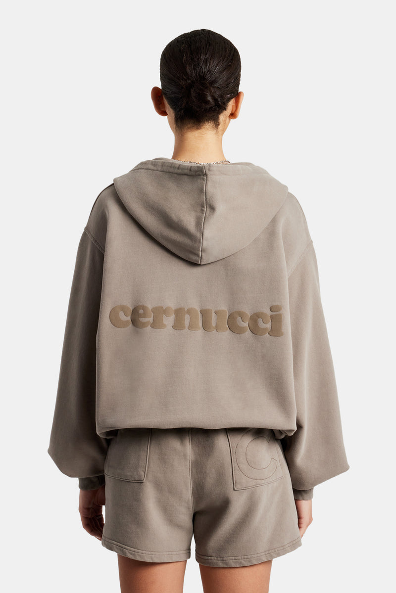 Cernucci Zip Through Hoodie & Short Set - Taupe