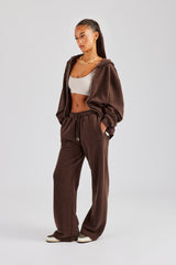 Womens Zip Through Hoodie and Jogger Set - Chocolate