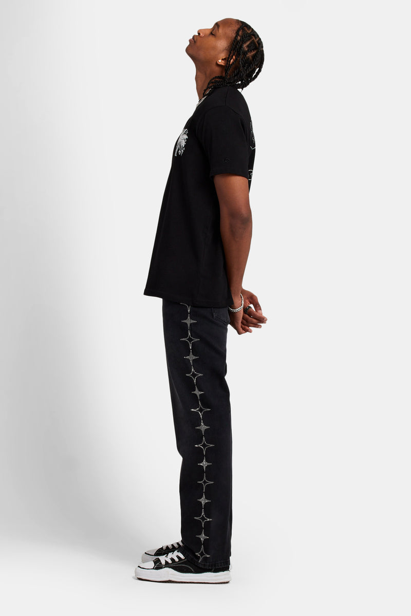 Relaxed Rhinestone Star Jeans - Washed Black