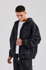 Denim Zip Through Jacket - Washed Black