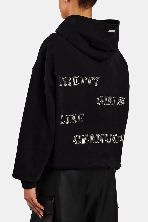 Pretty Girls Rhinestone Hoodie  - Black