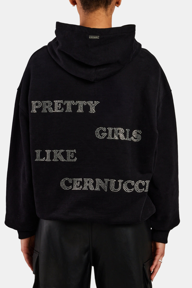 Pretty Girls Rhinestone Hoodie  - Black