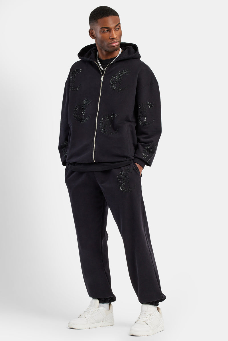 C Repeat Rhinestone Tracksuit - Black