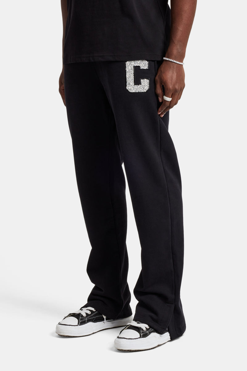 Embellished C Split Hem Jogger - Black