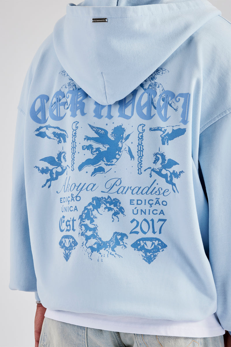 Cherub Text Zip Hoodie - Light Blue