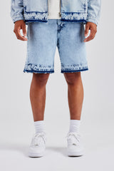 Denim Panelled Short - Light Blue