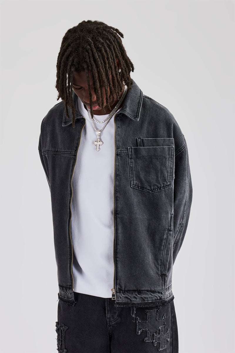 Denim Zip Jacket - Washed Grey