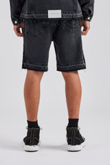 Denim Panelled Short - Washed Grey