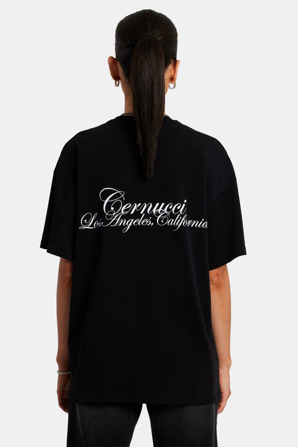 Womens California Text Oversized T-Shirt - Black
