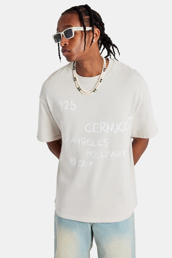 Cernucci Front Text Oversized T-Shirt - Stone
