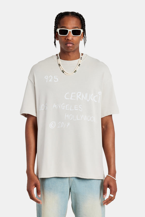 Cernucci Front Text Oversized T-Shirt - Stone