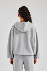 C Embroidered Zip Through Hoodie - Grey Marl