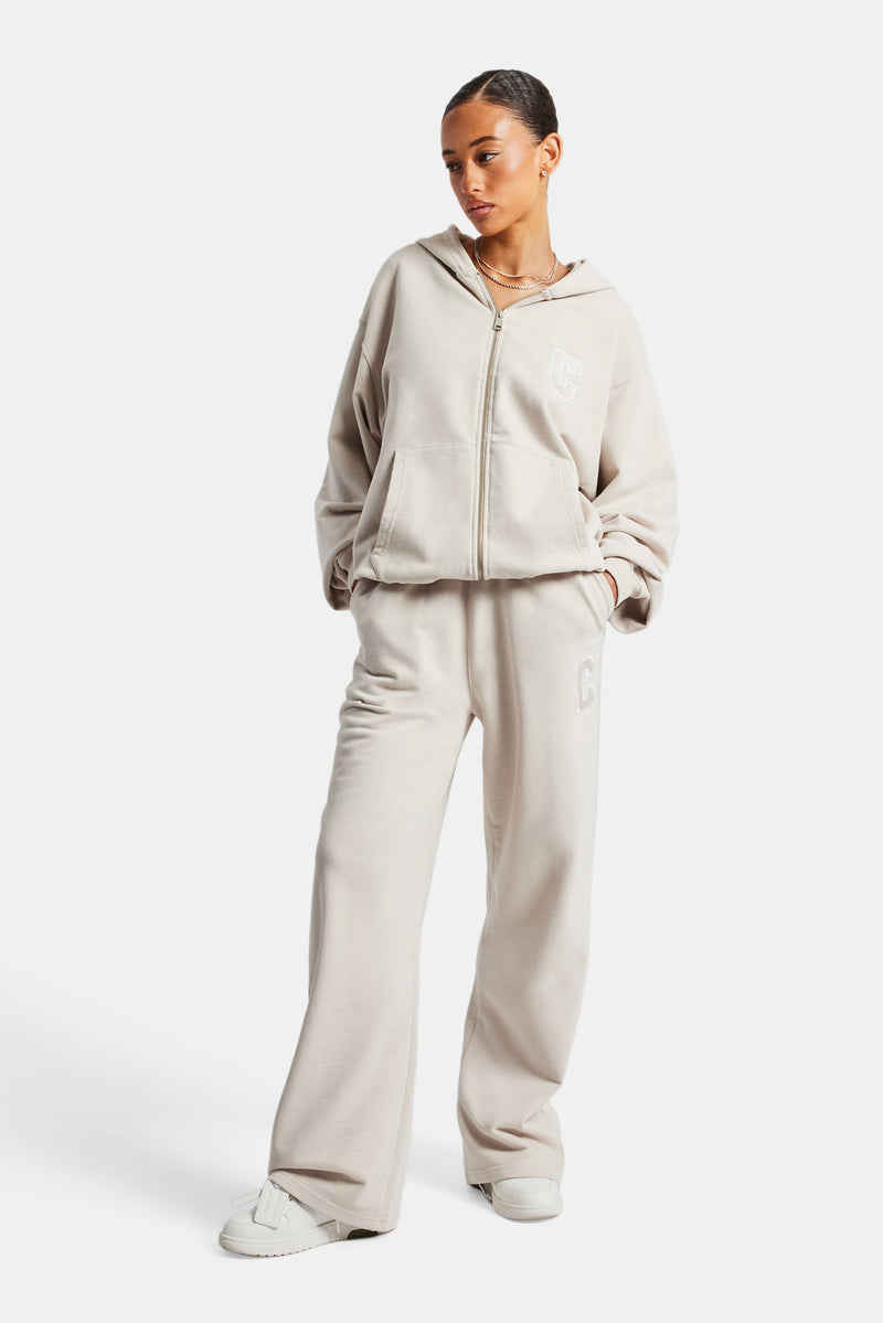 C Embroidered Zip Through Tracksuit - Stone