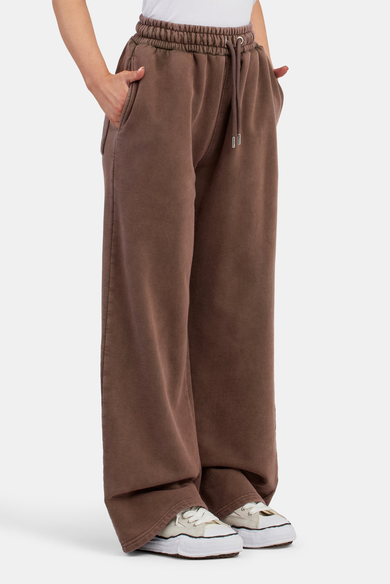 Acid Wash Wide Leg Jogger - Washed Brown