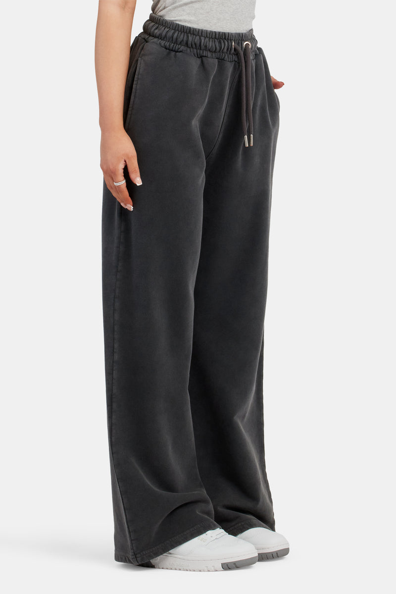 Acid Wash Wide Leg Jogger - Charcoal