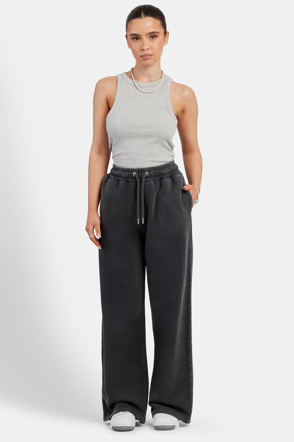 Acid Wash Wide Leg Jogger - Charcoal