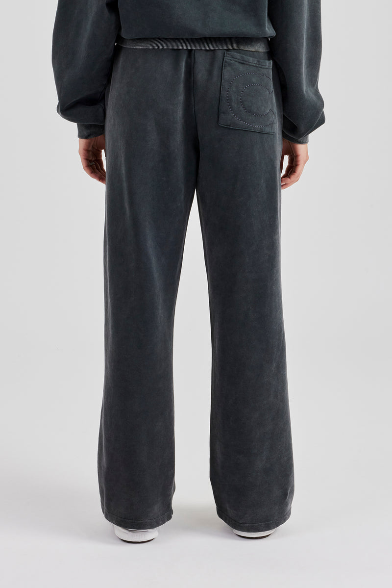 Womens Wide Leg Acid Wash Jogger - Charcoal