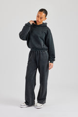 Womens Wide Leg Acid Wash Jogger - Charcoal