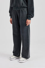 Womens Wide Leg Acid Wash Jogger - Charcoal