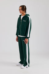 Contrast Panel Boxy Zip Through Tracksuit - Forest Green