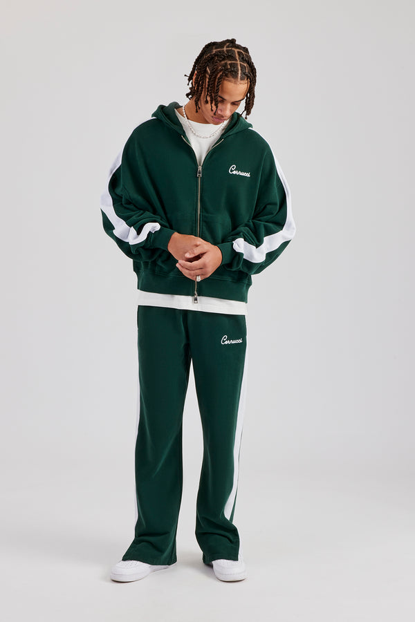 Contrast Panel Boxy Zip Through Tracksuit - Forest Green