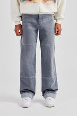 Relaxed Turn Up Denim Jean - Washed Grey