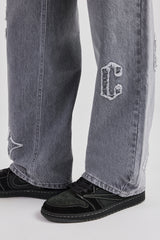 Mens Relaxed Fit Applique Denim Jean - Washed Grey