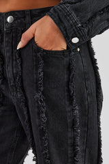 Raw Edge Seam Detail Relaxed Jean - Washed Black