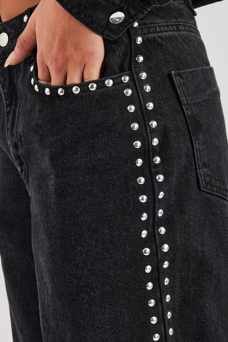 Stud Flare Jean - Washed Black