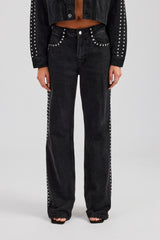 Stud Flare Jean - Washed Black