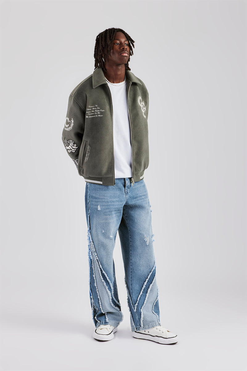 Baggy Spliced Raw Edge Jean