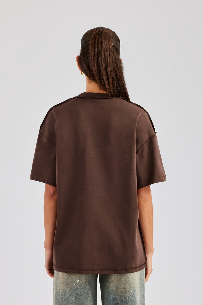 Santa Monica Rhinestone Oversized T-Shirt - Chocolate