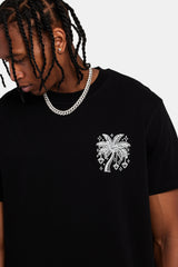 Diamond Palm Outline Oversized T-Shirt - Black