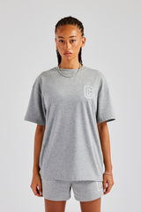 C Embroidered Oversized T-Shirt - Grey Marl