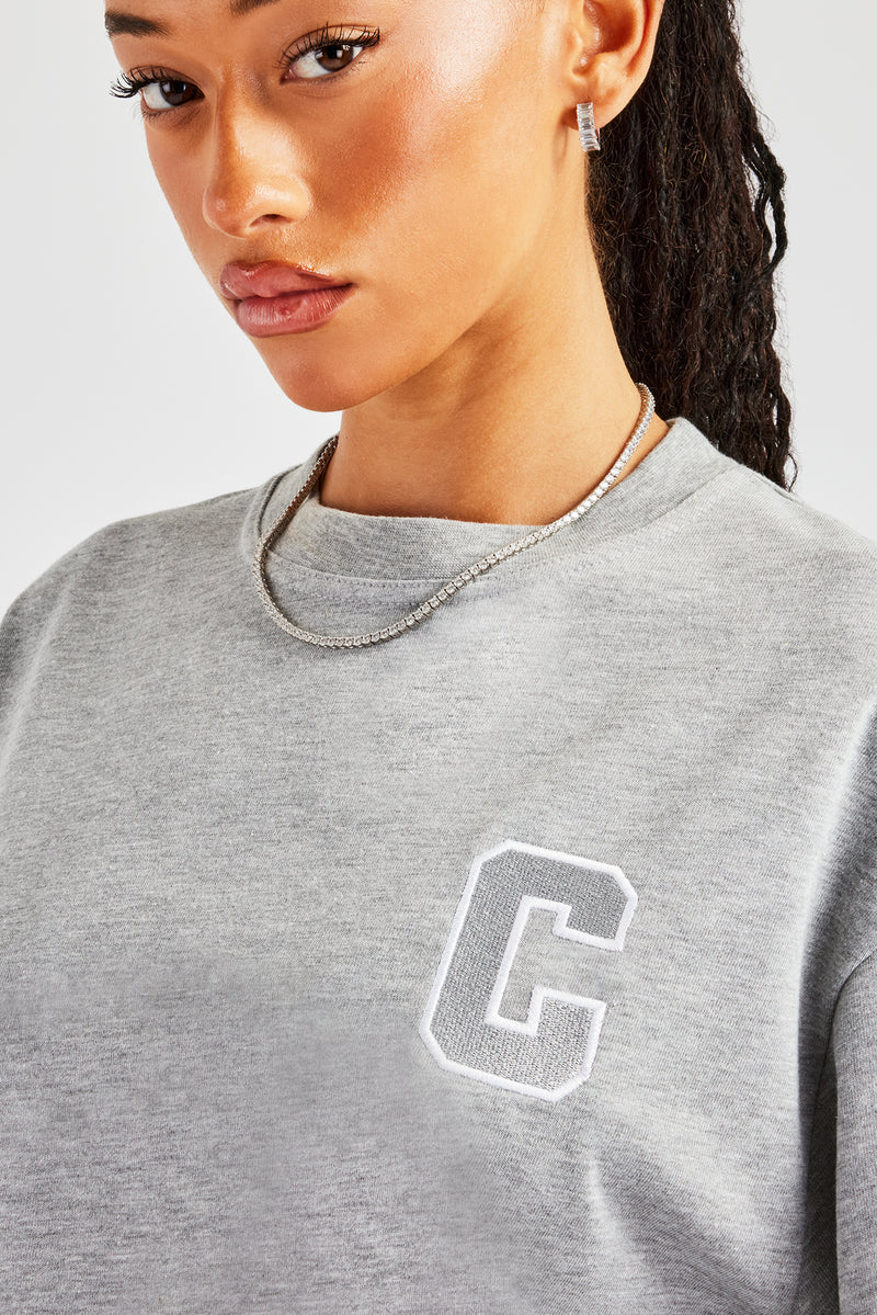 C Embroidered Oversized T-Shirt - Grey Marl