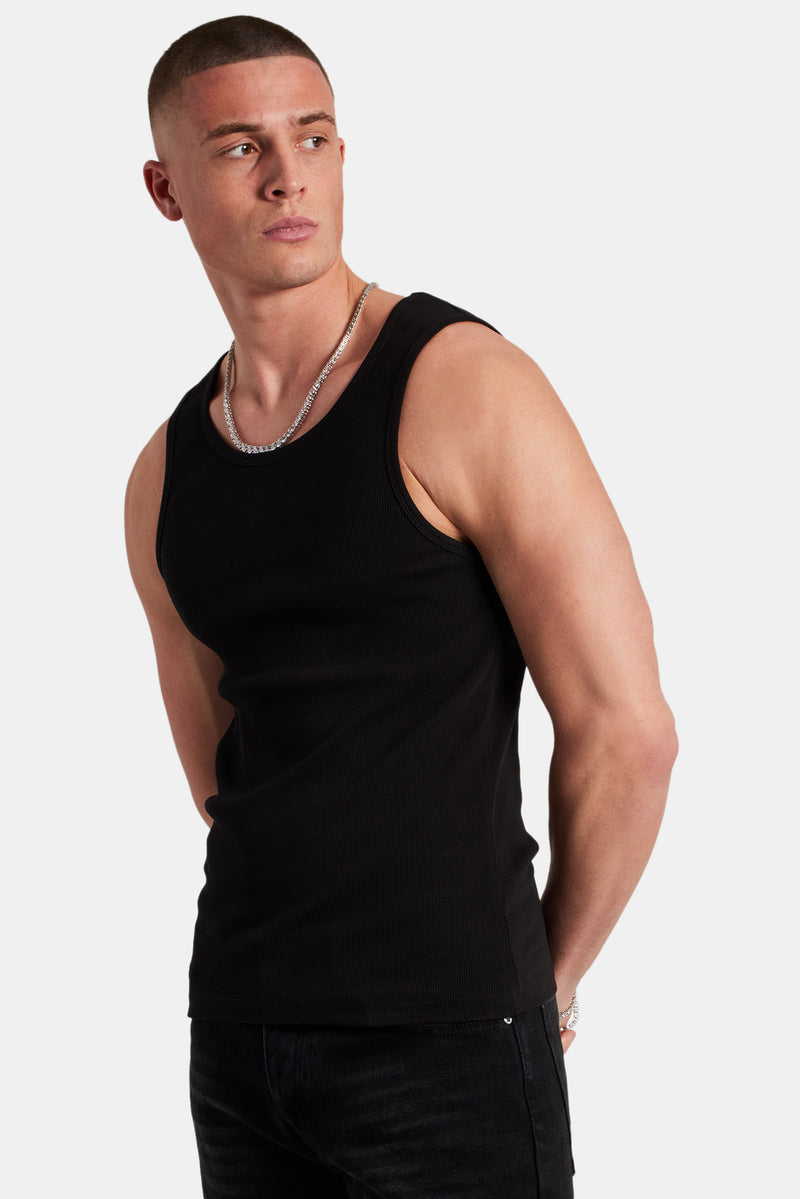 Cernucci Muscle Fit Ribbed Vest - Black