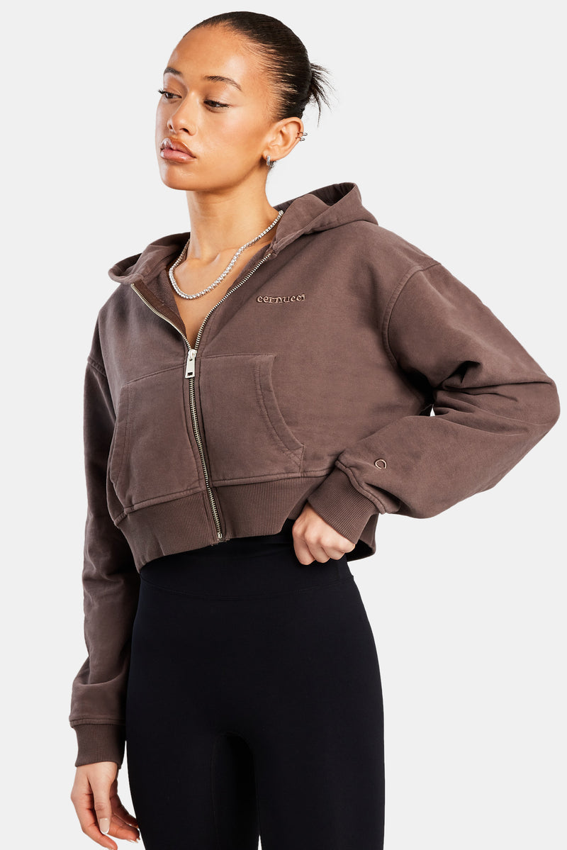 Cropped Zip Hoodie - Chocolate