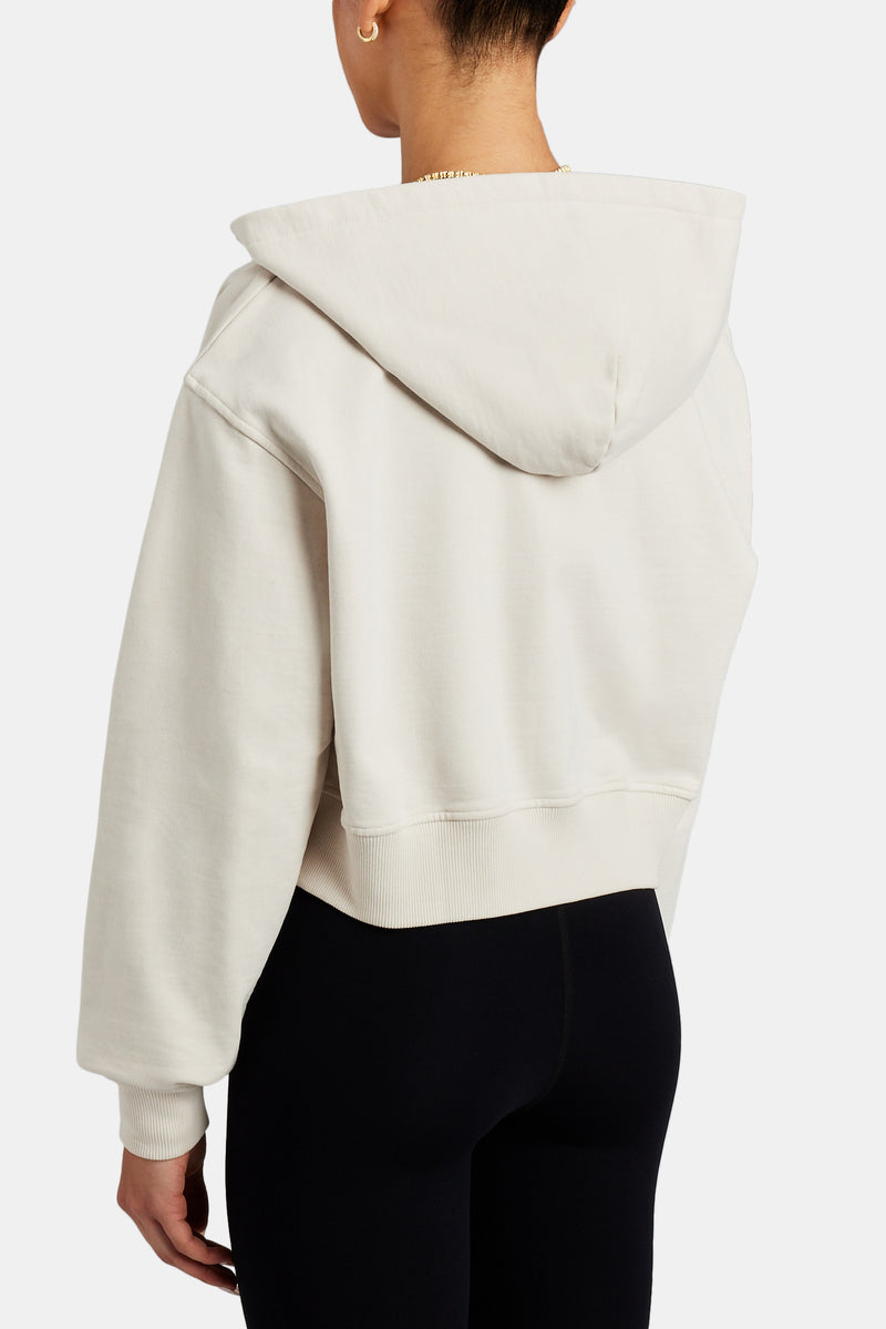 Cropped Zip Hoodie - Stone