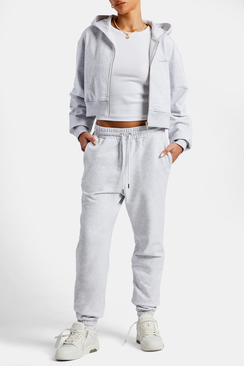 Cropped Zip Hoodie - Grey Marl