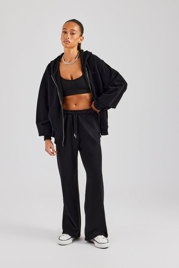 Womens Zip Through Hoodie and Jogger Set - Black