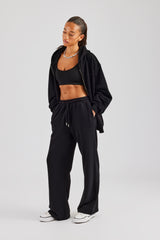 Womens Zip Through Hoodie and Jogger Set - Black