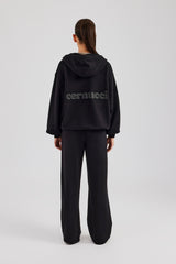 Womens Zip Through Hoodie and Jogger Set - Black