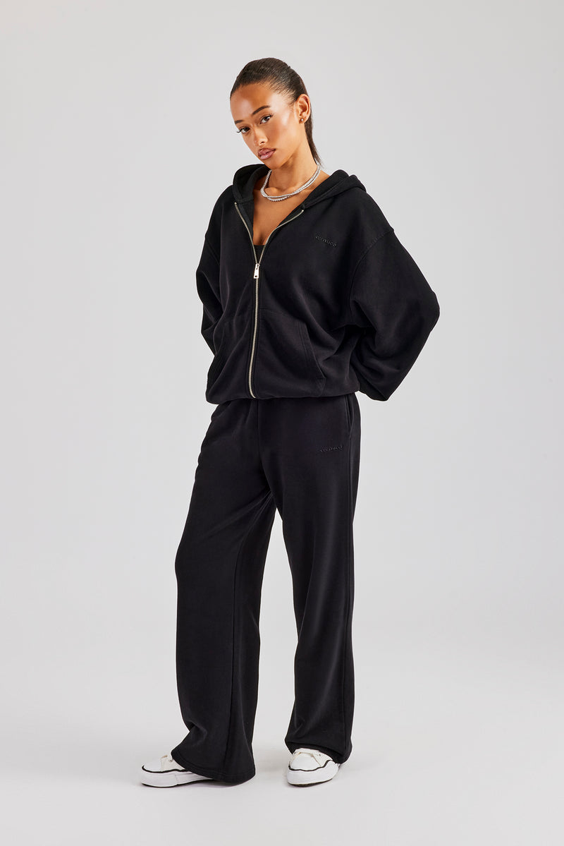 Womens Zip Through Hoodie and Jogger Set - Black