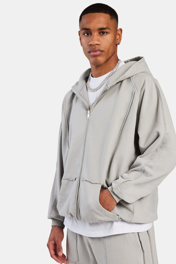 Exposed Seam Zip Through Hoodie - Ash Grey