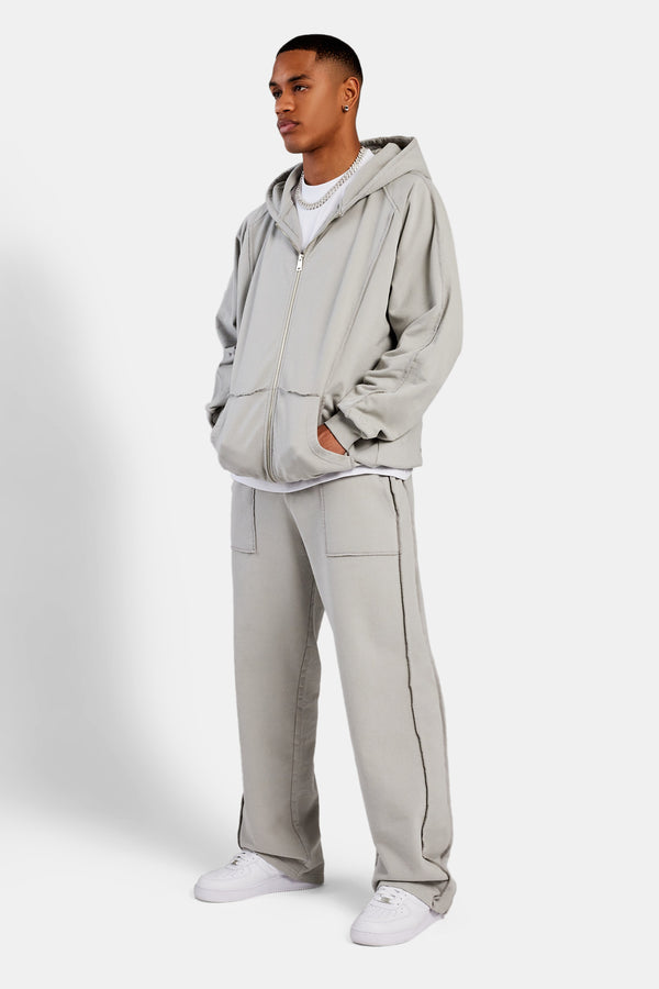 Exposed Seam Zip Through Hoodie - Ash Grey